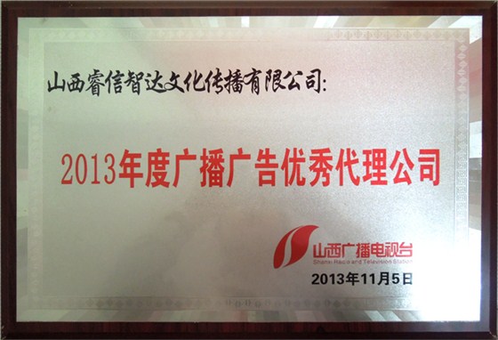 山西广播电视台2013年度优秀广告代理公司